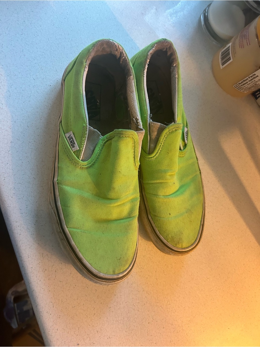 Vans Neon Lime Slip-On Canvas Sneakers